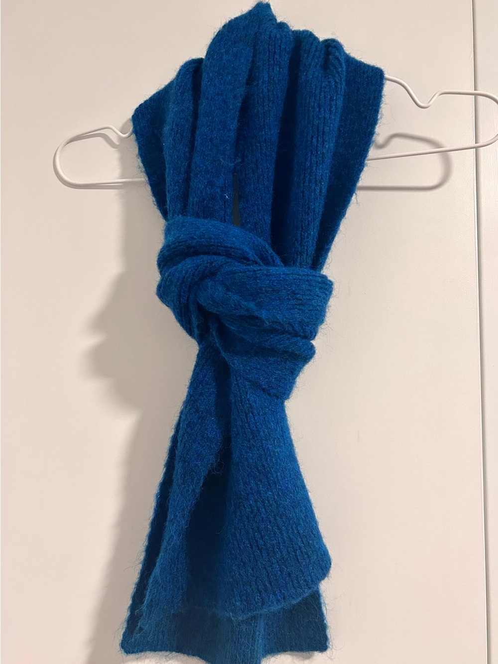 Cozy Teal Blue Mohair Blend fluffy Knit Scarf